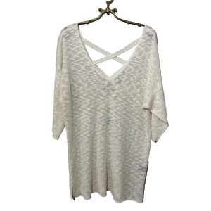 Torrid Slub Knit Crossback V Tunic Sweater Open Knit Cream Plus Size 2X Spring A